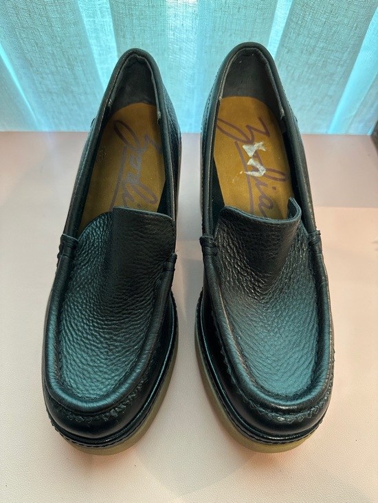 Zodiac Black Leather Platform Loafers with Brown Block Heel - Picture 3 of 10